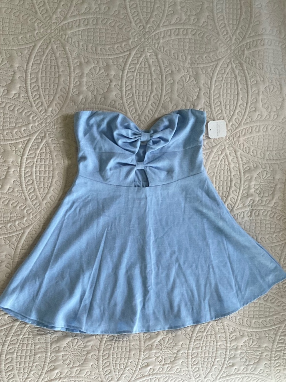 Altar’d State Strapless Baby Blue Mini Dress Two Faux Bows Peek-a-boo Cut Outs